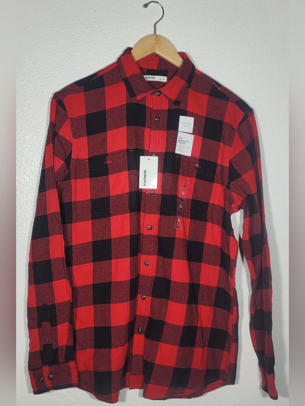 Sonoma Supersoft Flannel Shirt Mens Large Tall Red Black Buffalo Plaid L/S